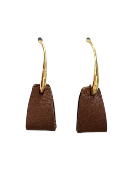 Earring - 18ct Gold Plated Leather Stirrup