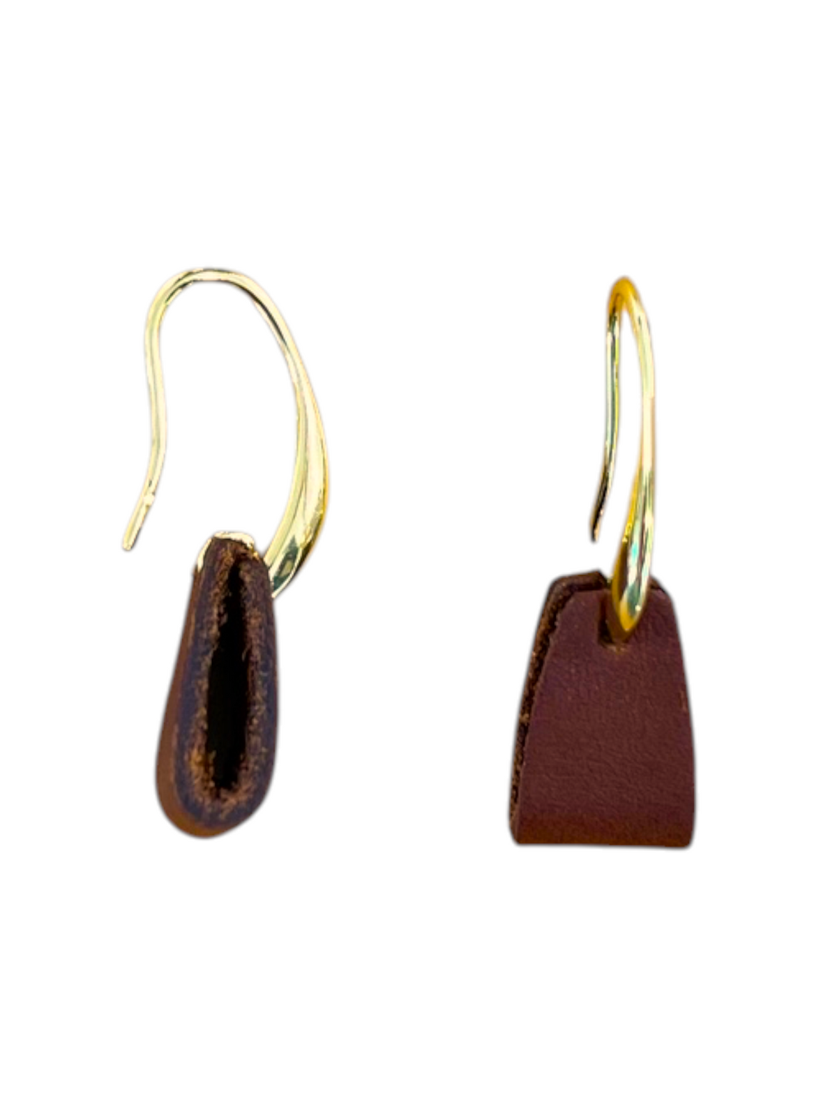 Earring - 18ct Gold Plated Leather Stirrup